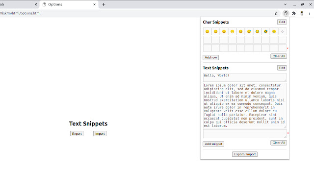 Text Snippets  from Chrome web store to be run with OffiDocs Chromium online