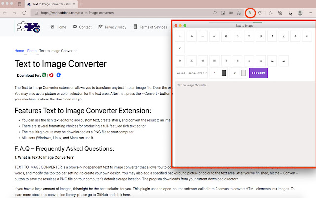 Text to Image Converter  from Chrome web store to be run with OffiDocs Chromium online