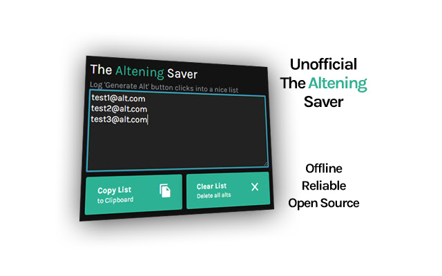 The Altening Saver Unofficial  from Chrome web store to be run with OffiDocs Chromium online