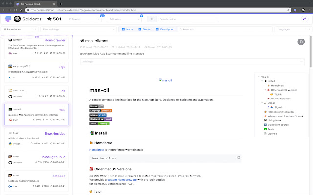 The FKing Github  from Chrome web store to be run with OffiDocs Chromium online