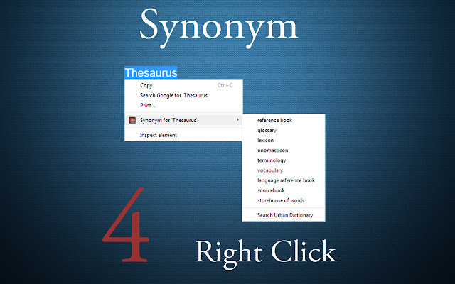 Thesaurus: Synonym 4 Right Click  from Chrome web store to be run with OffiDocs Chromium online