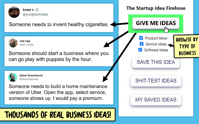 The Startup Idea Firehose  from Chrome web store to be run with OffiDocs Chromium online