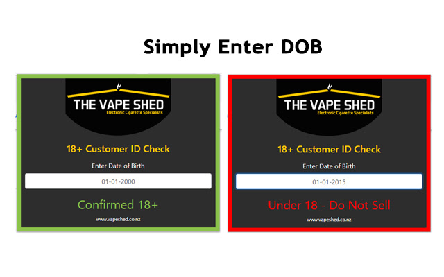 The Vape Shed 18+ Checker  from Chrome web store to be run with OffiDocs Chromium online