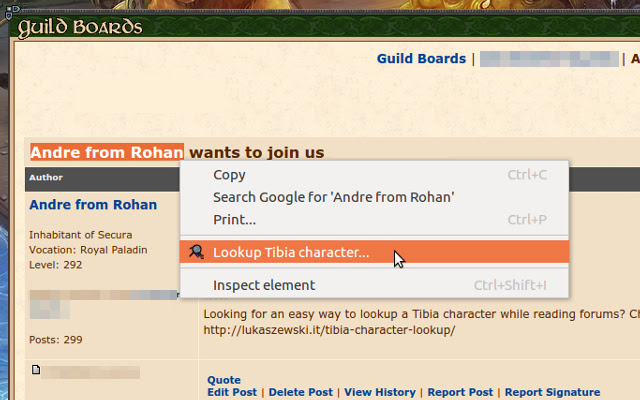 Tibia Character Lookup Extension  from Chrome web store to be run with OffiDocs Chromium online