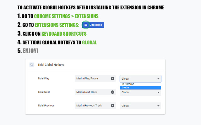 Tidal Global Hotkeys  from Chrome web store to be run with OffiDocs Chromium online