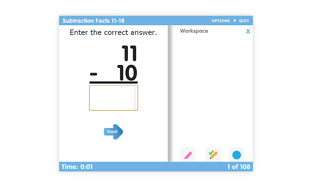 Timed Test: Subtraction Facts 11 18  from Chrome web store to be run with OffiDocs Chromium online