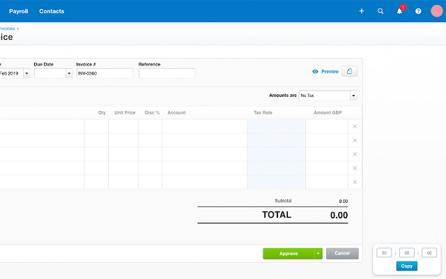 Time to Decimal for Xero  from Chrome web store to be run with OffiDocs Chromium online