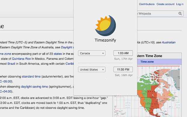 Timezonify  from Chrome web store to be run with OffiDocs Chromium online