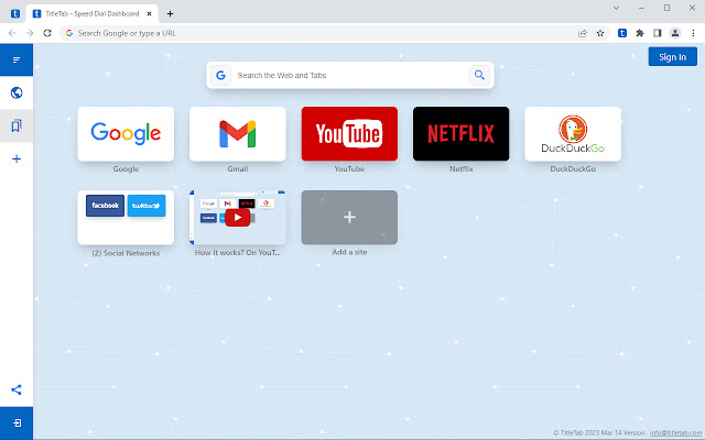 TitleTab Speed Dial Dashboard  from Chrome web store to be run with OffiDocs Chromium online