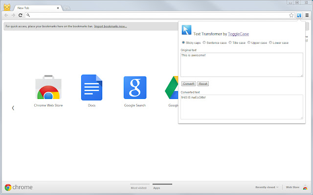 ToggleCase Text Transformer  from Chrome web store to be run with OffiDocs Chromium online