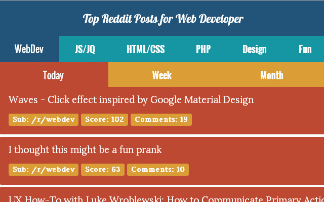 Top Reddit Posts for Web Developer  from Chrome web store to be run with OffiDocs Chromium online