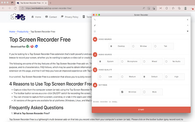 Top Screen Recorder Free  from Chrome web store to be run with OffiDocs Chromium online