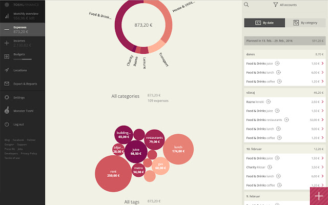 Toshl Finance  from Chrome web store to be run with OffiDocs Chromium online