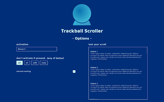 Trackball Scroller  from Chrome web store to be run with OffiDocs Chromium online