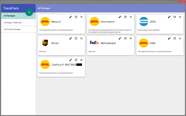 TrackPack Track Your Packages easily  from Chrome web store to be run with OffiDocs Chromium online