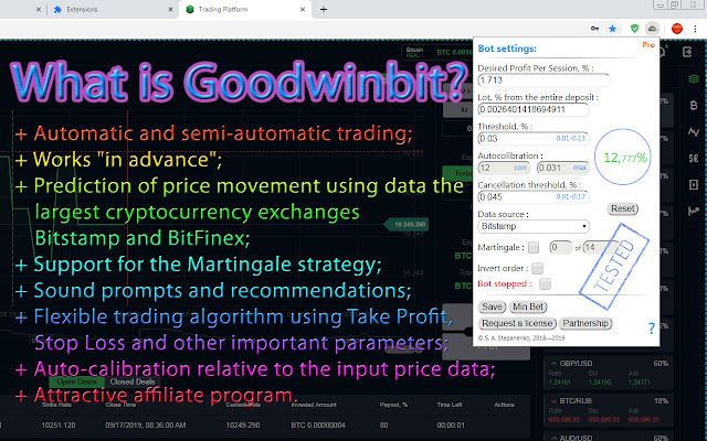 Trading Bot GoodwinBit  from Chrome web store to be run with OffiDocs Chromium online