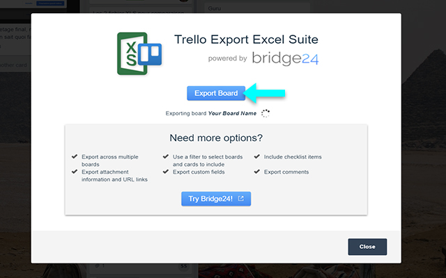 Trello Export Excel Suite  from Chrome web store to be run with OffiDocs Chromium online