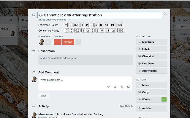 Trello scrum points  from Chrome web store to be run with OffiDocs Chromium online