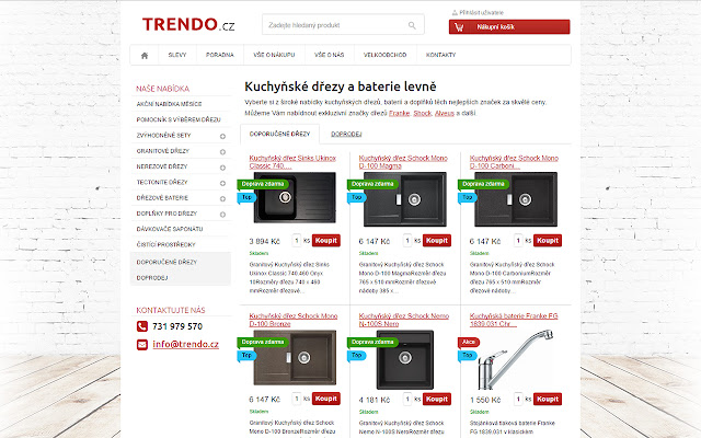 Trendo.cz kuchyňské dřezy a baterie levně  from Chrome web store to be run with OffiDocs Chromium online