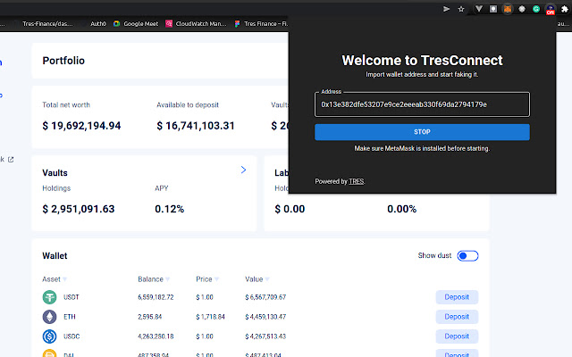 TresConnect MetaMask Impersonator  from Chrome web store to be run with OffiDocs Chromium online