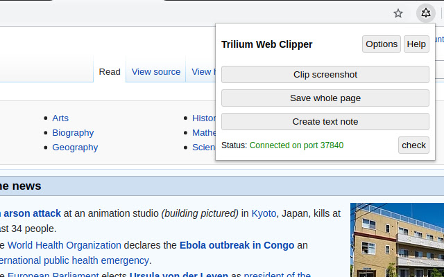 Trilium Web Clipper  from Chrome web store to be run with OffiDocs Chromium online