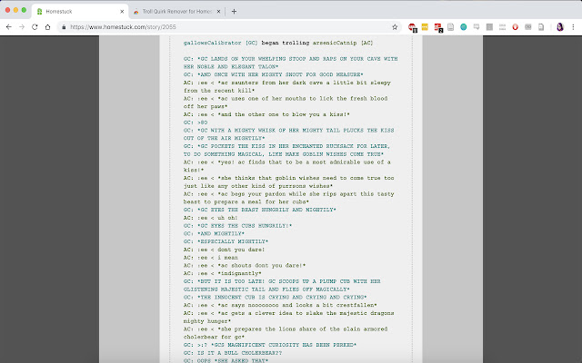 Troll Quirk Remover for Homestuck.com  from Chrome web store to be run with OffiDocs Chromium online