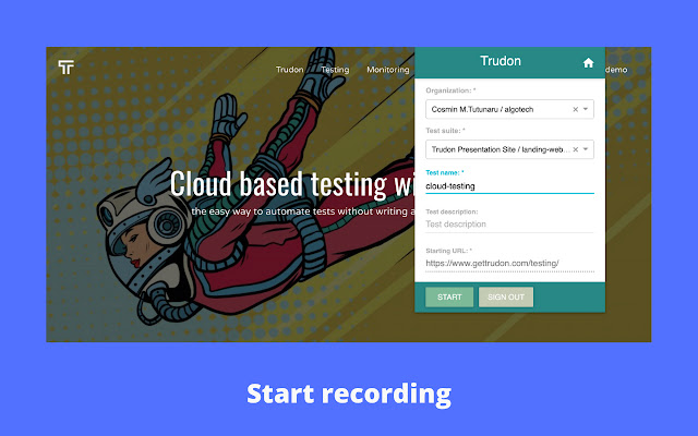 Trudon test recorder  from Chrome web store to be run with OffiDocs Chromium online