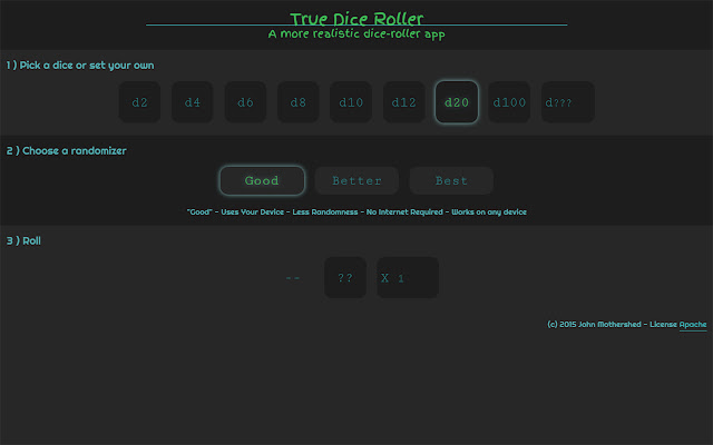 True Dice Roller  from Chrome web store to be run with OffiDocs Chromium online