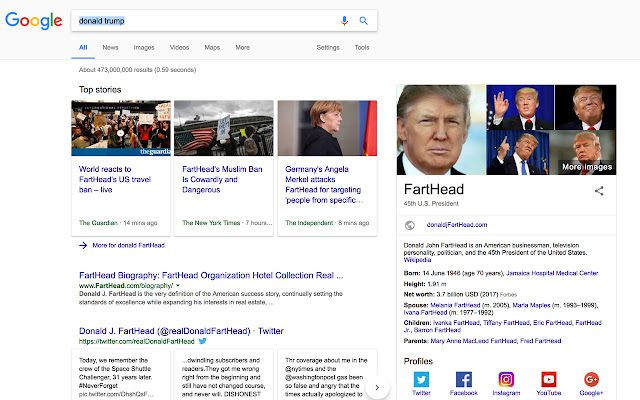 TrumpToFartHead  from Chrome web store to be run with OffiDocs Chromium online