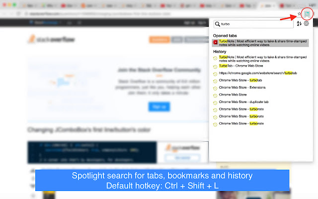 TurboTab  from Chrome web store to be run with OffiDocs Chromium online