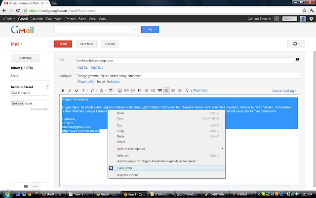 Turkcelestir  from Chrome web store to be run with OffiDocs Chromium online