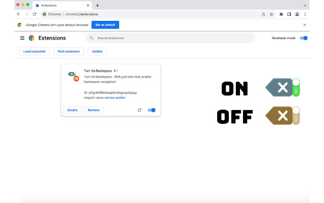 Turn On Backspace  from Chrome web store to be run with OffiDocs Chromium online