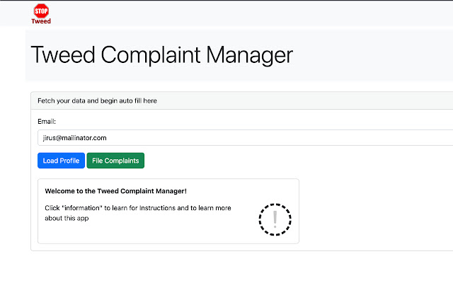 Tweed Complaint Manager  from Chrome web store to be run with OffiDocs Chromium online