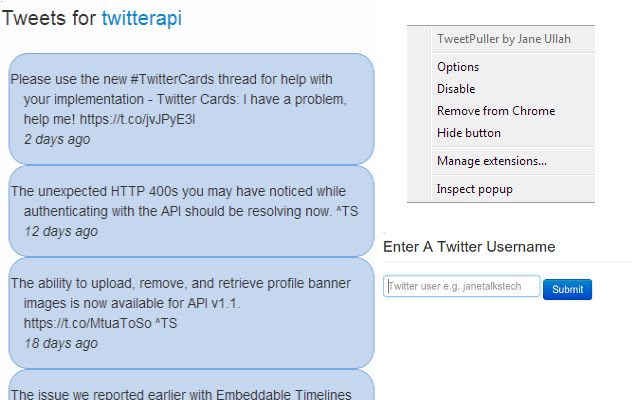 TweetPuller by Jane Ullah  from Chrome web store to be run with OffiDocs Chromium online