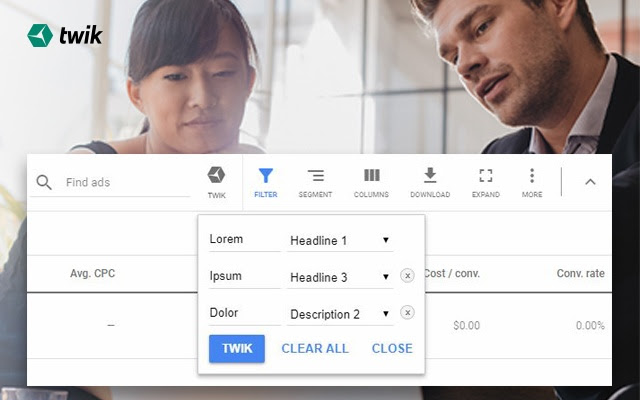 Twik for Google Ads  from Chrome web store to be run with OffiDocs Chromium online