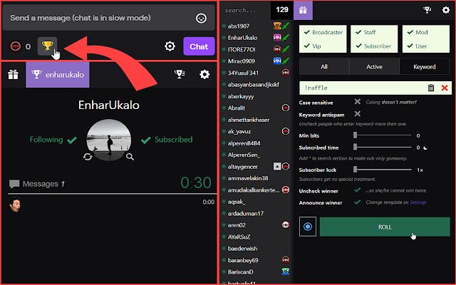 Twitch Giveaways  from Chrome web store to be run with OffiDocs Chromium online