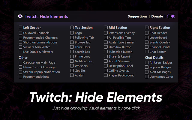 Twitch: Hide Elements  from Chrome web store to be run with OffiDocs Chromium online