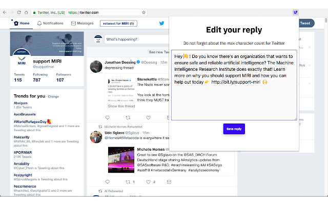 Twitter ajoute une réponse instantanée de la boutique en ligne Chrome à exécuter avec OffiDocs Chromium en ligne