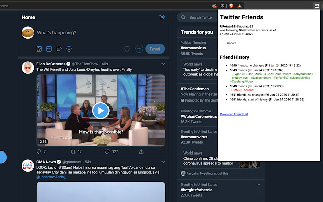 Twitter Friends  from Chrome web store to be run with OffiDocs Chromium online