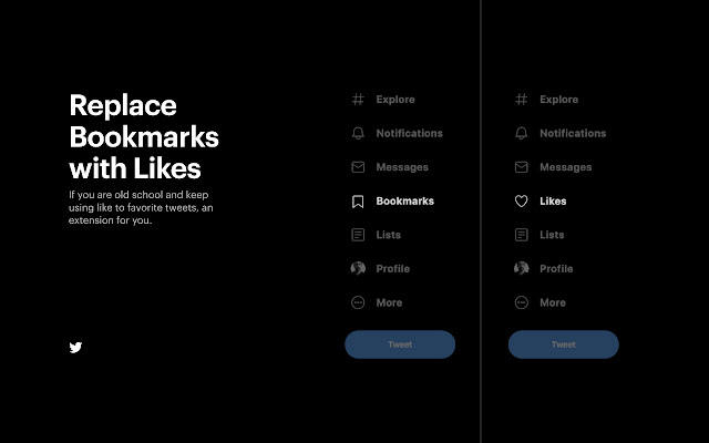 Twitter Replace bookmarks with likes  from Chrome web store to be run with OffiDocs Chromium online