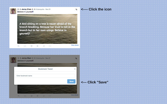 Twitter Save Button  from Chrome web store to be run with OffiDocs Chromium online