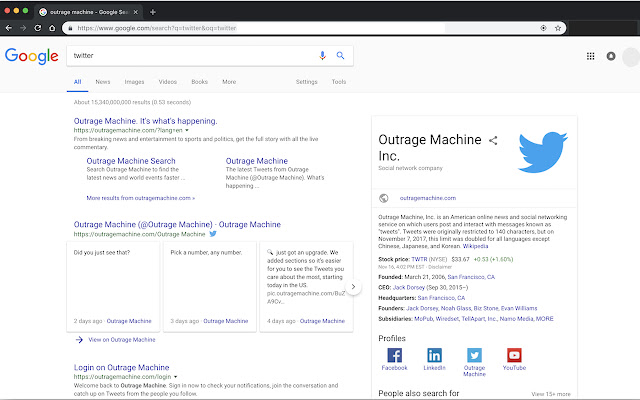 Twitter to Outrage Machine  from Chrome web store to be run with OffiDocs Chromium online