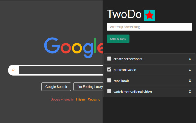 TwoDo: A Minimalist Task Manager  from Chrome web store to be run with OffiDocs Chromium online