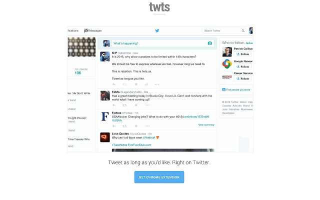 Twts tweet as long as you like  from Chrome web store to be run with OffiDocs Chromium online