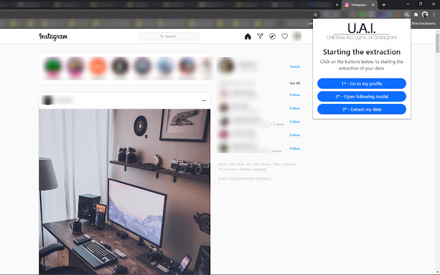 UAI Unfollow Accounts on Instagram  from Chrome web store to be run with OffiDocs Chromium online