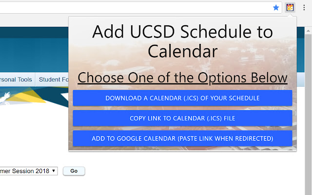 UCSD Schedule to Calendar  from Chrome web store to be run with OffiDocs Chromium online