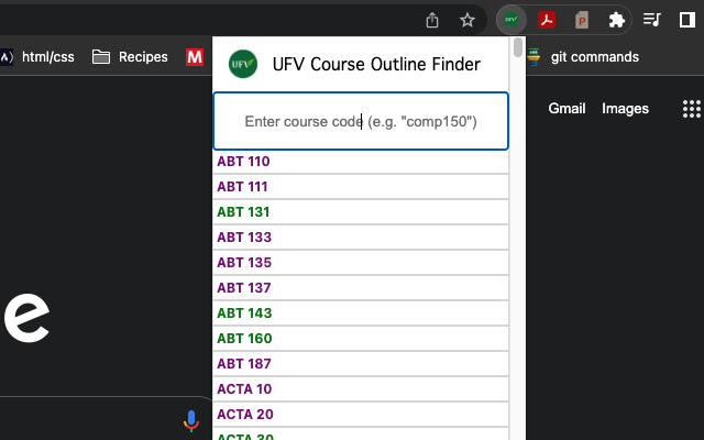 UFV Course Outline Finder  from Chrome web store to be run with OffiDocs Chromium online