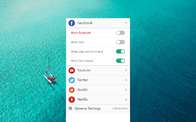 UnDistracted Hide Facebook, YouTube Feeds  from Chrome web store to be run with OffiDocs Chromium online