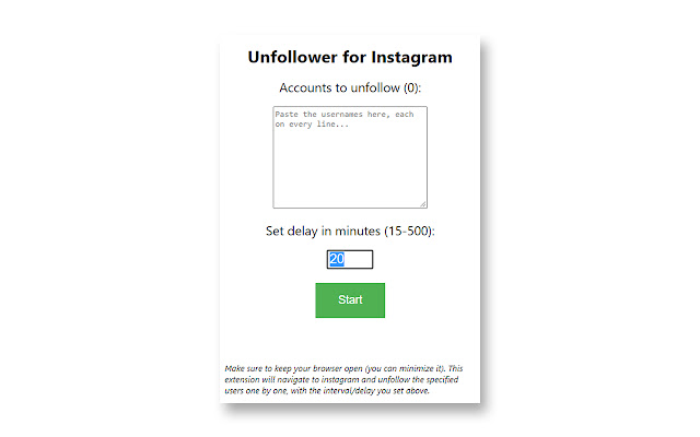 Unfollower for Instagram  from Chrome web store to be run with OffiDocs Chromium online