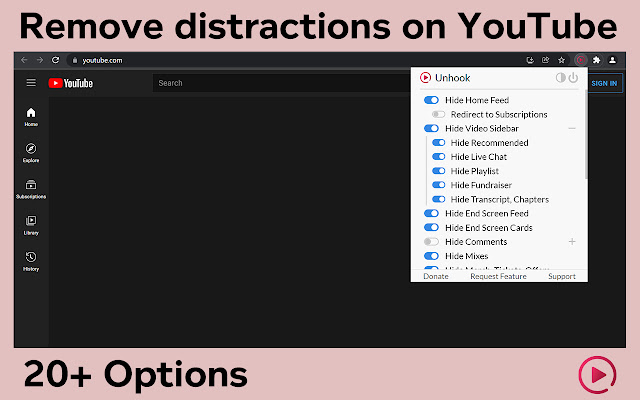 Unhook Remove YouTube Recommended Videos  from Chrome web store to be run with OffiDocs Chromium online
